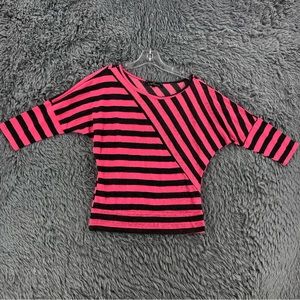 Almost Famous Shirt Womens Large Pink Black Striped Top Shirt